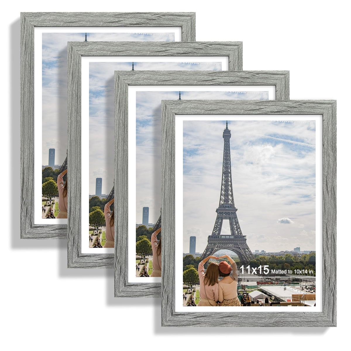 Hongkee 5x7 Picture Frame Set of 4, Real Glass and Wooden Frame, 4x6 Mat