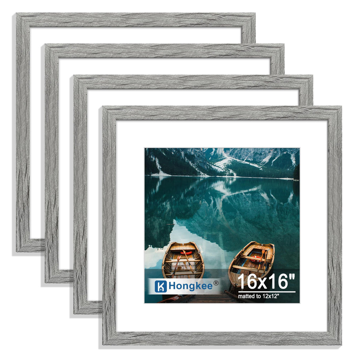Hongkee 5x7 Picture Frame Set of 4, Real Glass and Wooden Frame, 4x6 Mat