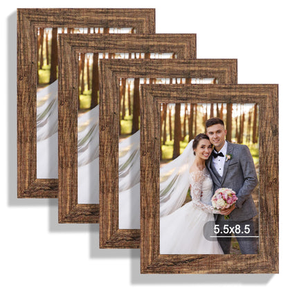 Hongkee 5x7 Picture Frame Set of 4, Real Glass and Wooden Frame, 4x6 Mat