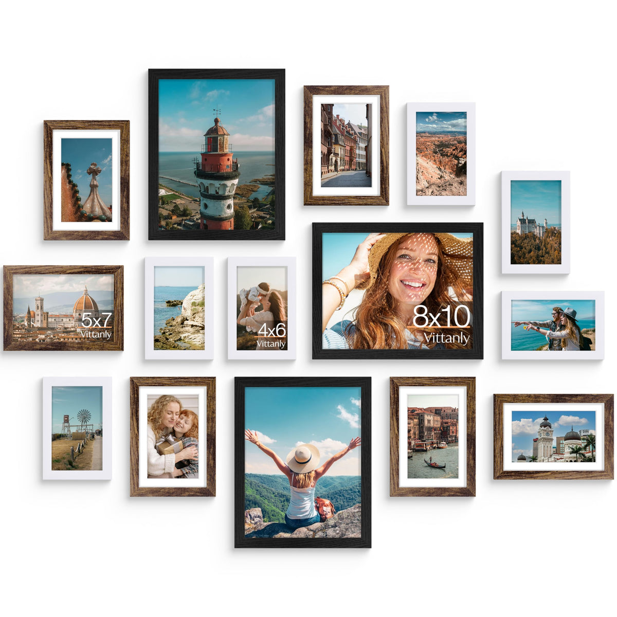 Vittanly 15 Pack Picture Frames Collage Wall Decor, Wall/Tabletop Display