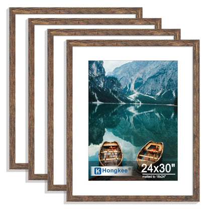 Hongkee 5x7 Picture Frame Set of 4, Real Glass and Wooden Frame, 4x6 Mat