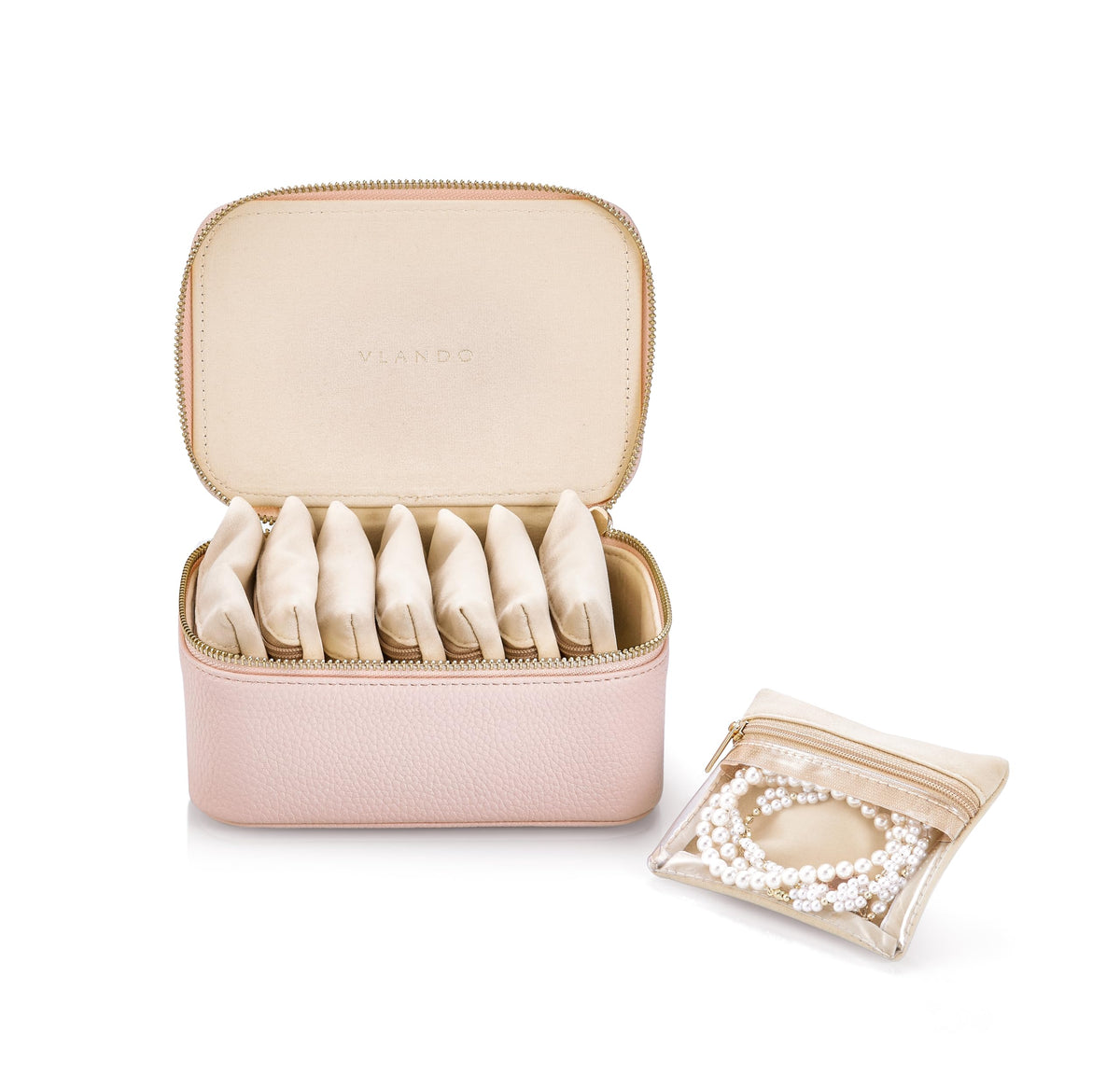 VLANDO Jewelry Boxes for Women with 12 Clear Velvet Zipper Pouches,Green