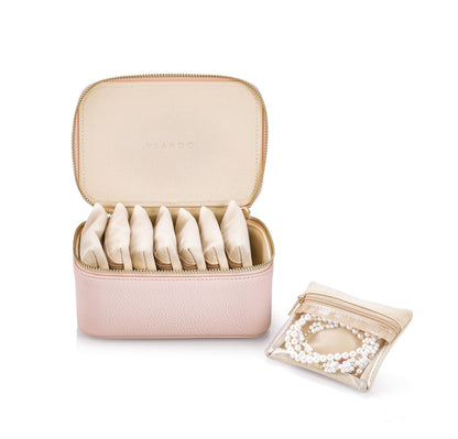 VLANDO Jewelry Boxes for Women with 12 Clear Velvet Zipper Pouches,Green