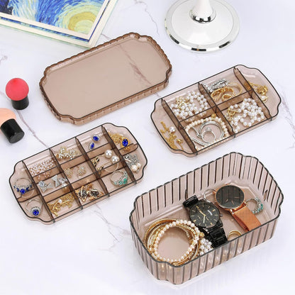 LETURE 3-Layer Jewelry Organizer Box for Earrings, Rings, Necklaces, Bracelets, Clear Plastic Bead Storage Containers for Crafts (Coffee)