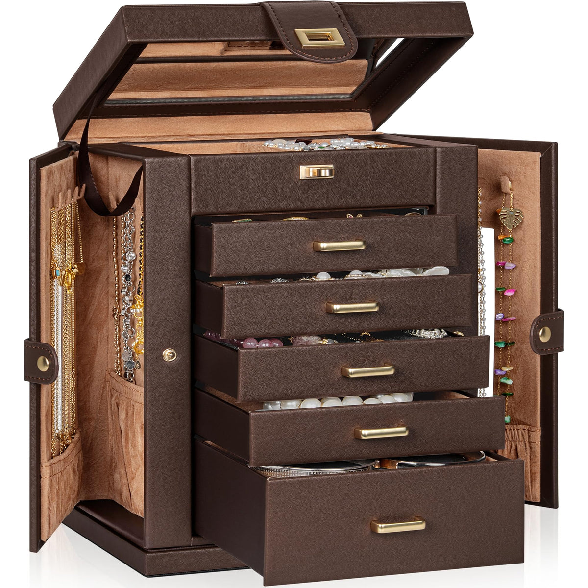 AKOZLIN 6-Tier Jewelry Box Organizer 5 Drawers Storage Black Regular