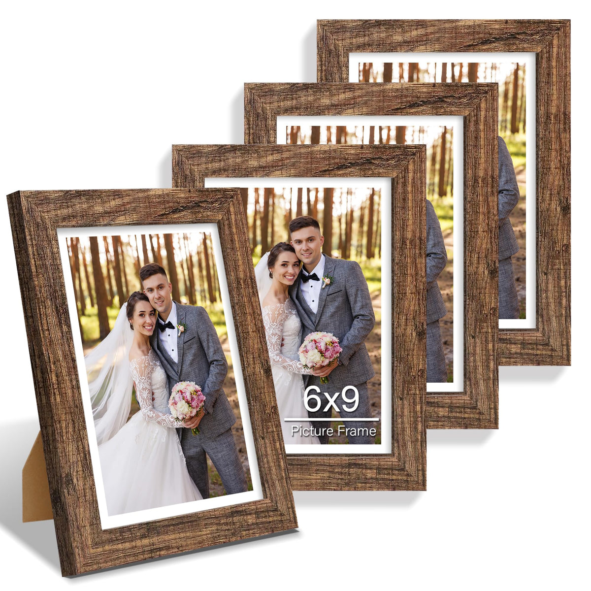 Hongkee 5x7 Picture Frame Set of 4, Real Glass and Wooden Frame, 4x6 Mat
