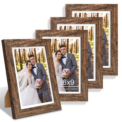 Hongkee 5x7 Picture Frame Set of 4, Real Glass and Wooden Frame, 4x6 Mat