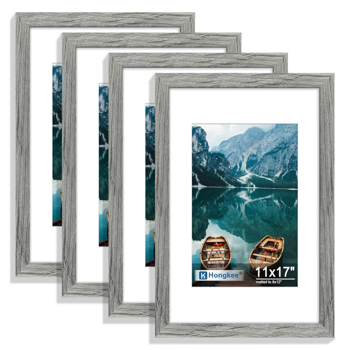 Hongkee 5x7 Picture Frame Set of 4, Real Glass and Wooden Frame, 4x6 Mat
