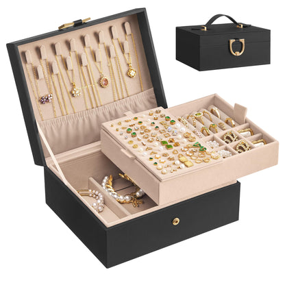 SONGMICS 2-Layer Jewelry Box, Jewelry Organizer with Handle, Removable Tray