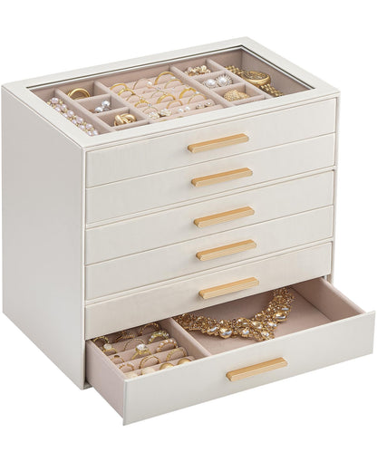 Lolalet Jewelry Box Organizer, 3-Layer Jewelry Storage Case -Beige