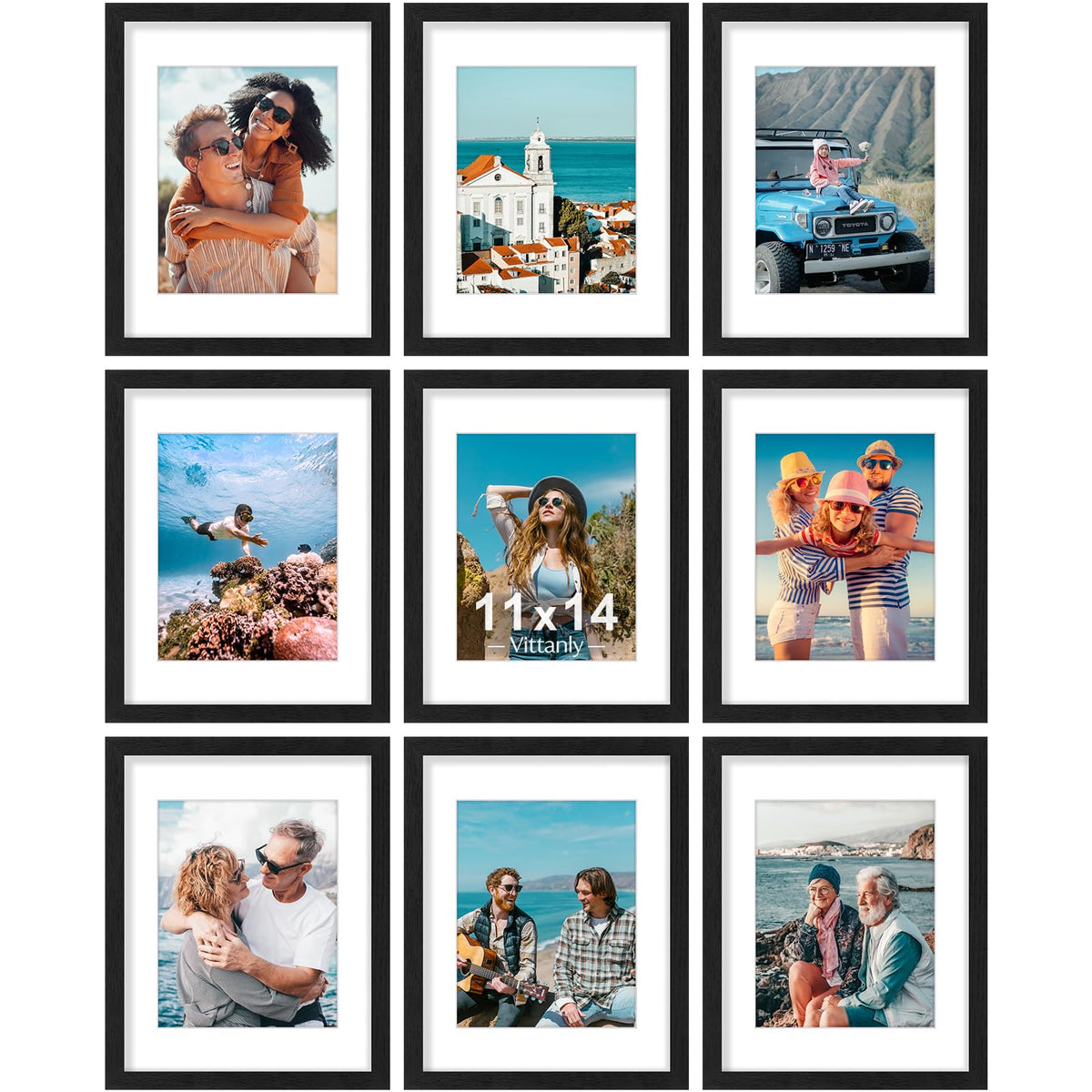 Vittanly 8x10 Picture Frames Set of 9 for Wall or Tabletop Display, Black