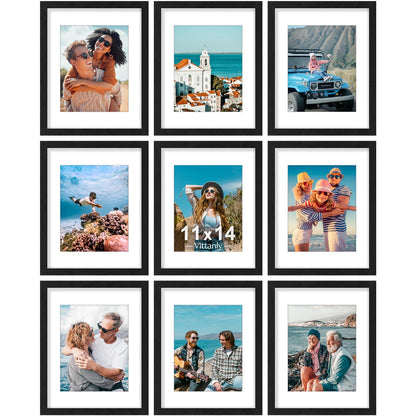 Vittanly 8x10 Picture Frames Set of 9 for Wall or Tabletop Display, Black
