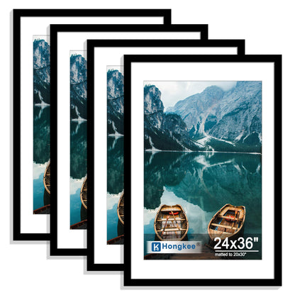 Hongkee 5x7 Picture Frame Set of 4, Real Glass and Wooden Frame, 4x6 Mat