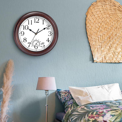 KECYET 8.5" Wall Clock with Thermometers Vintage Silent Battery Operated