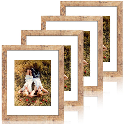 iRahmen 5x7 Picture Frame Set of 4, High Definition Real Glass Rustic Brown Frame, 5 x 7 Wood Photo Frames for Tabletop Display and Wall Mounting