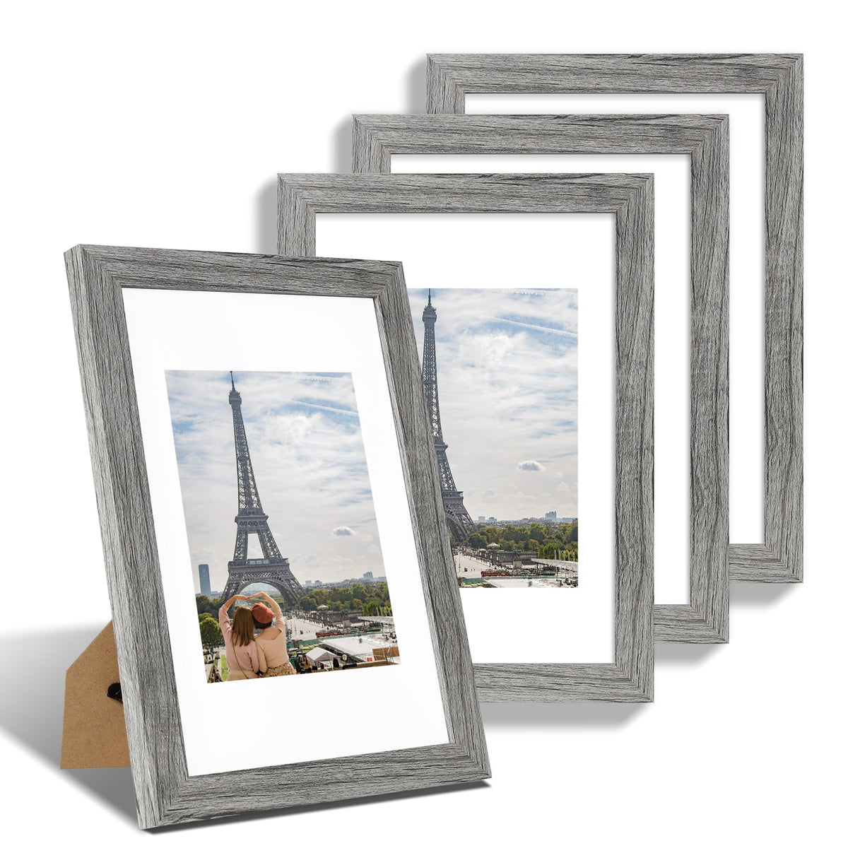 Hongkee 5x7 Picture Frame Set of 4, Real Glass and Wooden Frame, 4x6 Mat
