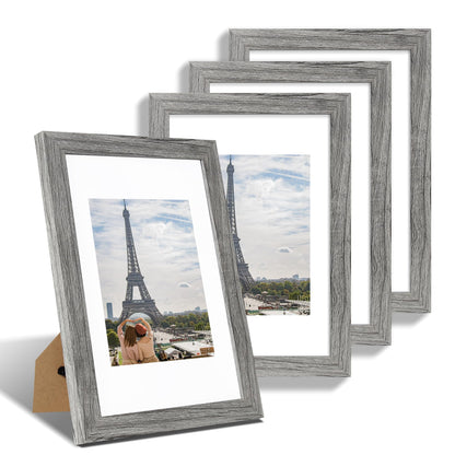 Hongkee 5x7 Picture Frame Set of 4, Real Glass and Wooden Frame, 4x6 Mat