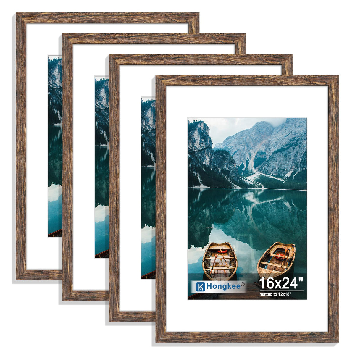 Hongkee 5x7 Picture Frame Set of 4, Real Glass and Wooden Frame, 4x6 Mat