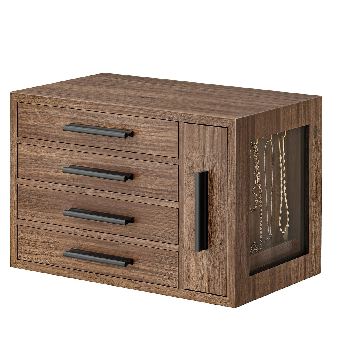 HOOBRO Jewelry Box for Women, Wooden Jewelry Organizer, Transparent Window