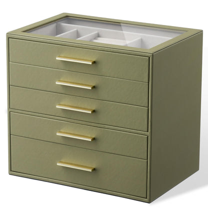 Jewelry Box Organizer Storage Case, 3-Layer with Glass Window, White