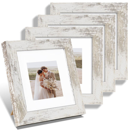 Hongkee 5x7 Picture Frame Set of 4, Real Glass and Wooden Frame, 4x6 Mat