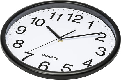 Bernhard Products Black Wall Clock, Large 13-Inch Silent Non Ticking Quartz Battery Operated Round Easy to Read Classroom/Home/School/Office Clock