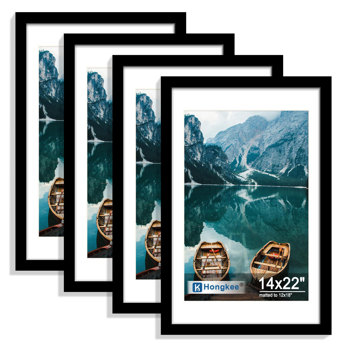 Hongkee 5x7 Picture Frame Set of 4, Real Glass and Wooden Frame, 4x6 Mat