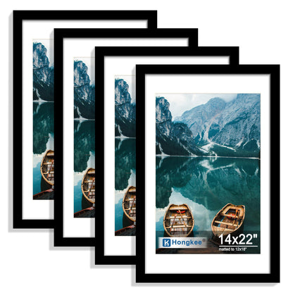 Hongkee 5x7 Picture Frame Set of 4, Real Glass and Wooden Frame, 4x6 Mat
