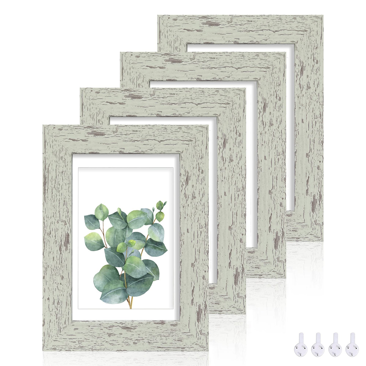 Hongkee 5x7 Picture Frame Set of 4, Real Glass and Wooden Frame, 4x6 Mat