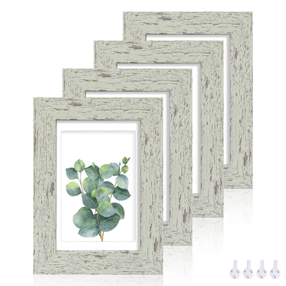 Hongkee 5x7 Picture Frame Set of 4, Real Glass and Wooden Frame, 4x6 Mat