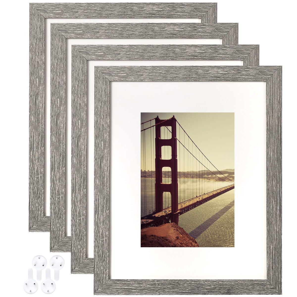 BAIJIALI 5x7 Picture Frame Distressed Farmhouse Wood Pattern Set of 4,Display 4x6 with Mat or 5x7 Without Mat,Multicolour