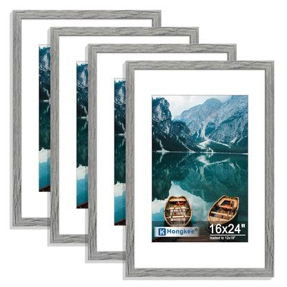 Hongkee 5x7 Picture Frame Set of 4, Real Glass and Wooden Frame, 4x6 Mat
