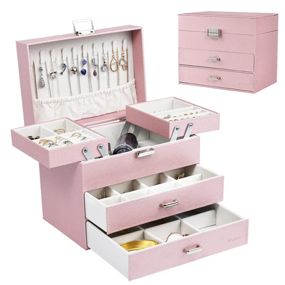 Dajasan Jewelry Organizer Box, Large Jewelry Boxes for Women Girls, Space-Saving 3 Layers Jewelry Storage Case with Drawer, Movable Metal Stand, Modern, Gift Idea (Black)