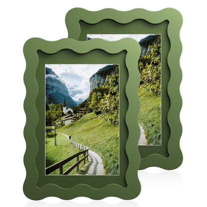 5x7 Wavy Picture Frame with 4x6 Mat, 5 x 7 Wood Frame, Real Glass
