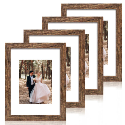 iRahmen 5x7 Picture Frame Set of 4, High Definition Real Glass Rustic Brown Frame, 5 x 7 Wood Photo Frames for Tabletop Display and Wall Mounting