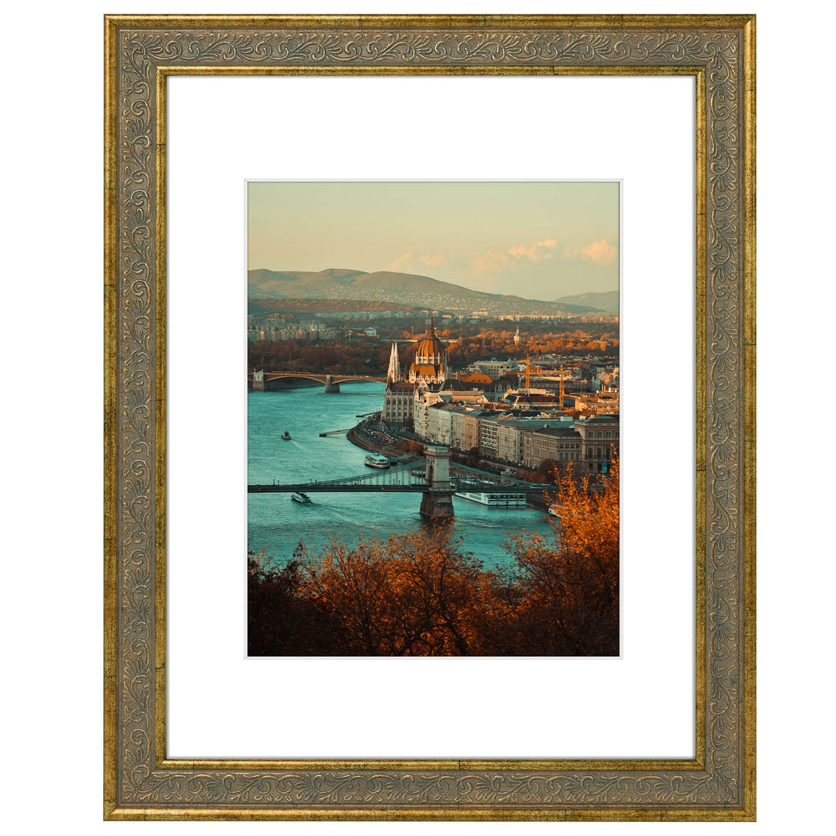 Golden State Art 11x14 Bronze Photo Frame White Mat for 8x10 Real Glass