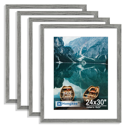 Hongkee 5x7 Picture Frame Set of 4, Real Glass and Wooden Frame, 4x6 Mat
