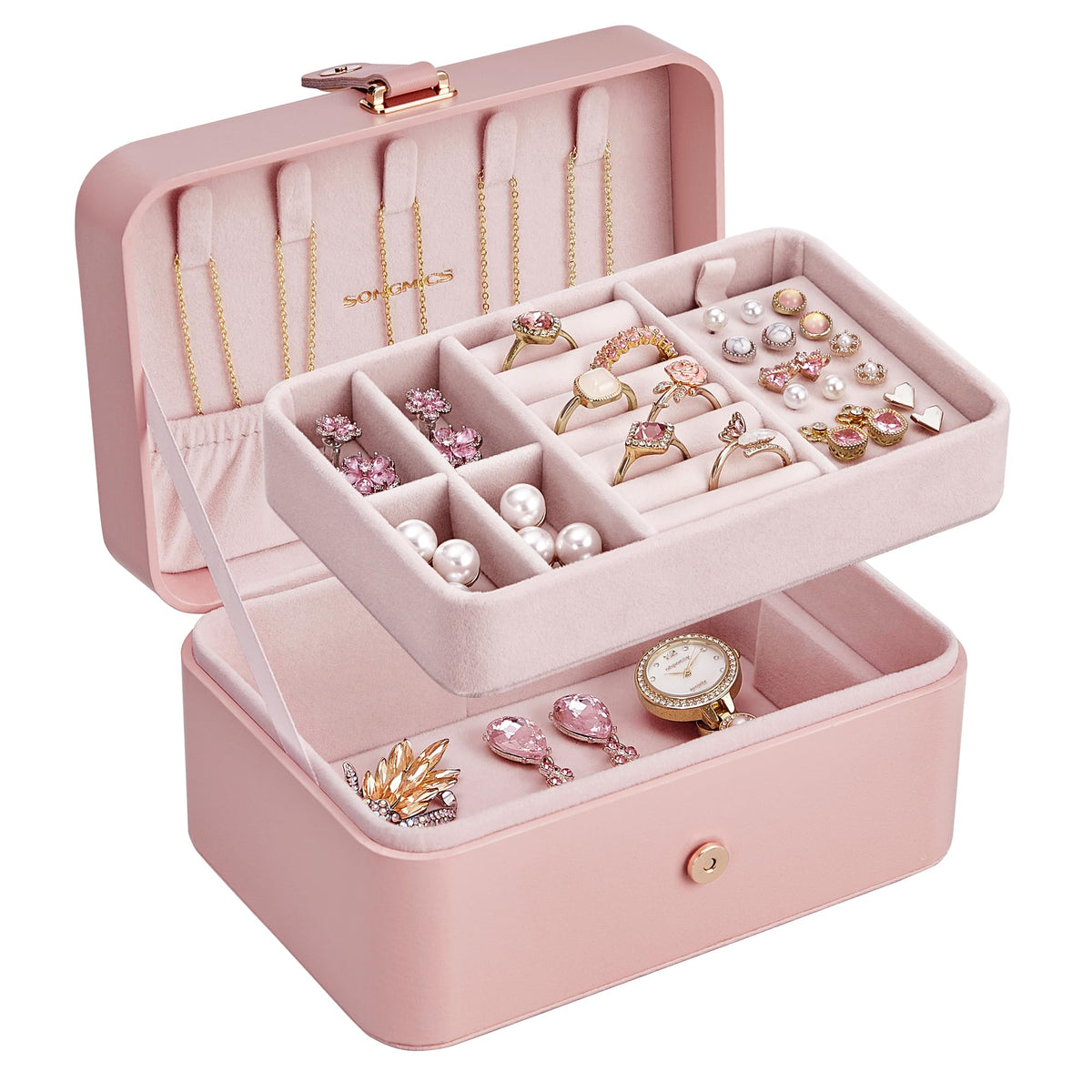 SONGMICS Travel Jewelry Organizer, 2-Layer Portable Jewelry Box Case