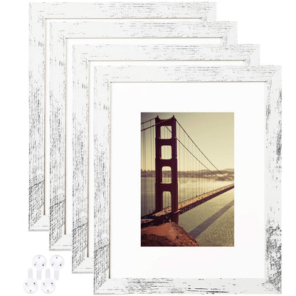 BAIJIALI 5x7 Picture Frame Distressed Farmhouse Wood Pattern Set of 4,Display 4x6 with Mat or 5x7 Without Mat,Multicolour