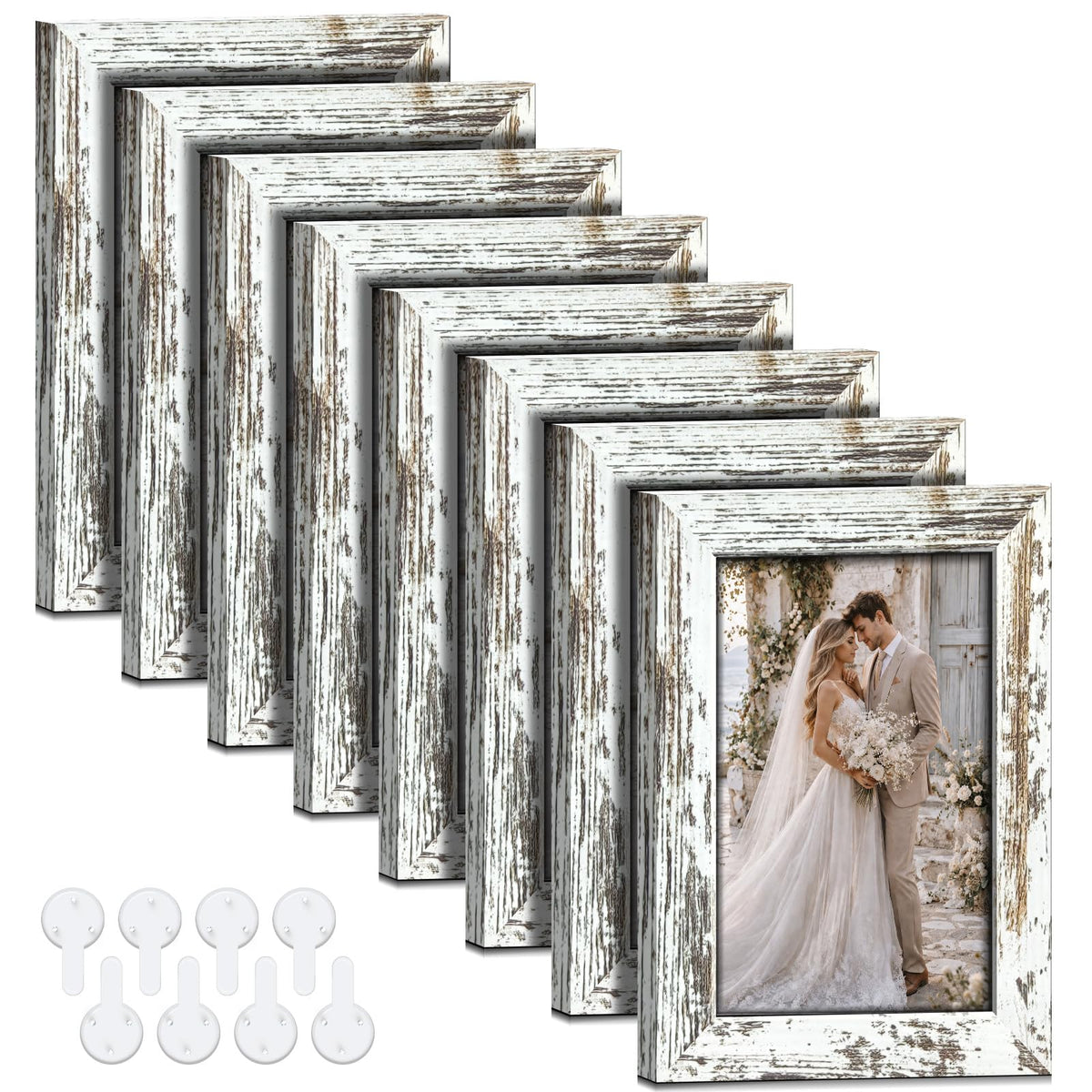 5x7 Picture Frames Set of 8, Vintage Rustic Farmhouse Industrial Style Photo Frames, High Definition Real Glass, for Tabletop or Wall Hanging