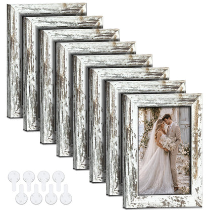 5x7 Picture Frames Set of 8, Vintage Rustic Farmhouse Industrial Style Photo Frames, High Definition Real Glass, for Tabletop or Wall Hanging