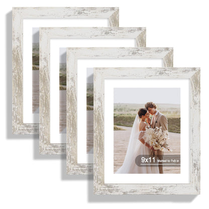 Hongkee 5x7 Picture Frame Set of 4, Real Glass and Wooden Frame, 4x6 Mat
