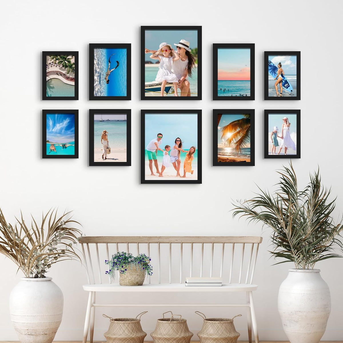 BESCRCL 10 Pack Picture Frames Collage Wall Decor, Gallery Wall Frame Set for Tabletop or Wall Mounting Display, Multi Size with Two 8x10, Four 5x7, and Four 4x6 Photo Frames, Black