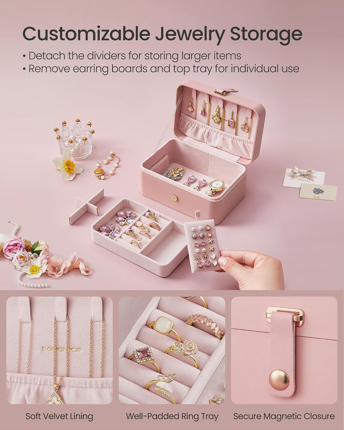 SONGMICS Travel Jewelry Organizer, 2-Layer Portable Jewelry Box Case