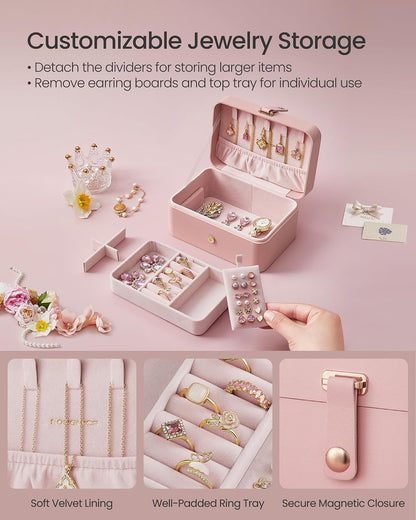 SONGMICS Travel Jewelry Organizer, 2-Layer Portable Jewelry Box Case