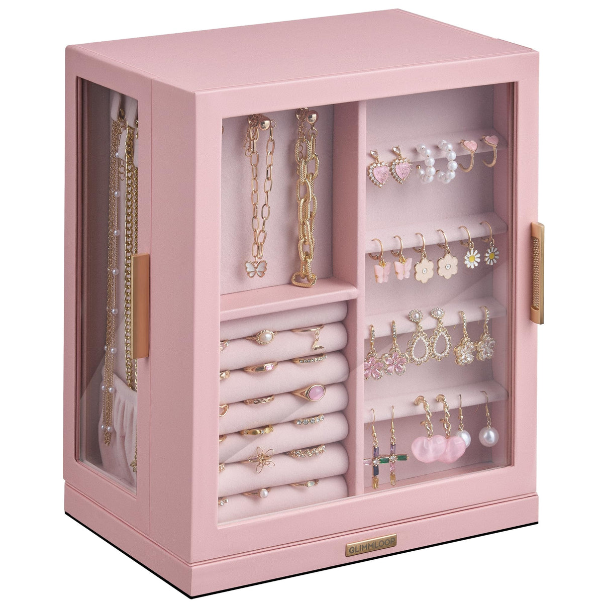 Glimmloop 360° Rotating Jewelry Box with 7 Drawers, Spacious Vertical Jewelry Organizer with Glass Window, Jewelry Storage Case, Dustproof & Moisture-resistant Design, White