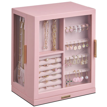 Glimmloop 360° Rotating Jewelry Box with 7 Drawers, Spacious Vertical Jewelry Organizer with Glass Window, Jewelry Storage Case, Dustproof & Moisture-resistant Design, White