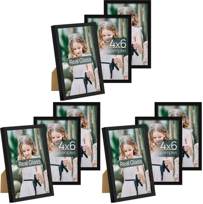 upsimples 4x6 Picture Frame Glass, Thin Border, Black Photo Frames, 3 Pack