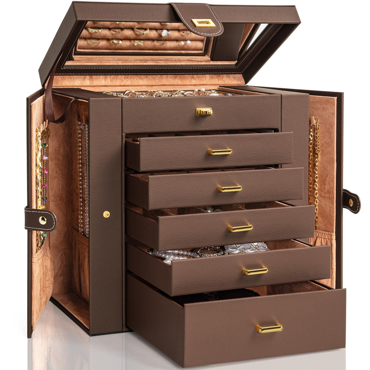 AKOZLIN 6-Tier Jewelry Box Organizer 5 Drawers Storage Black Regular