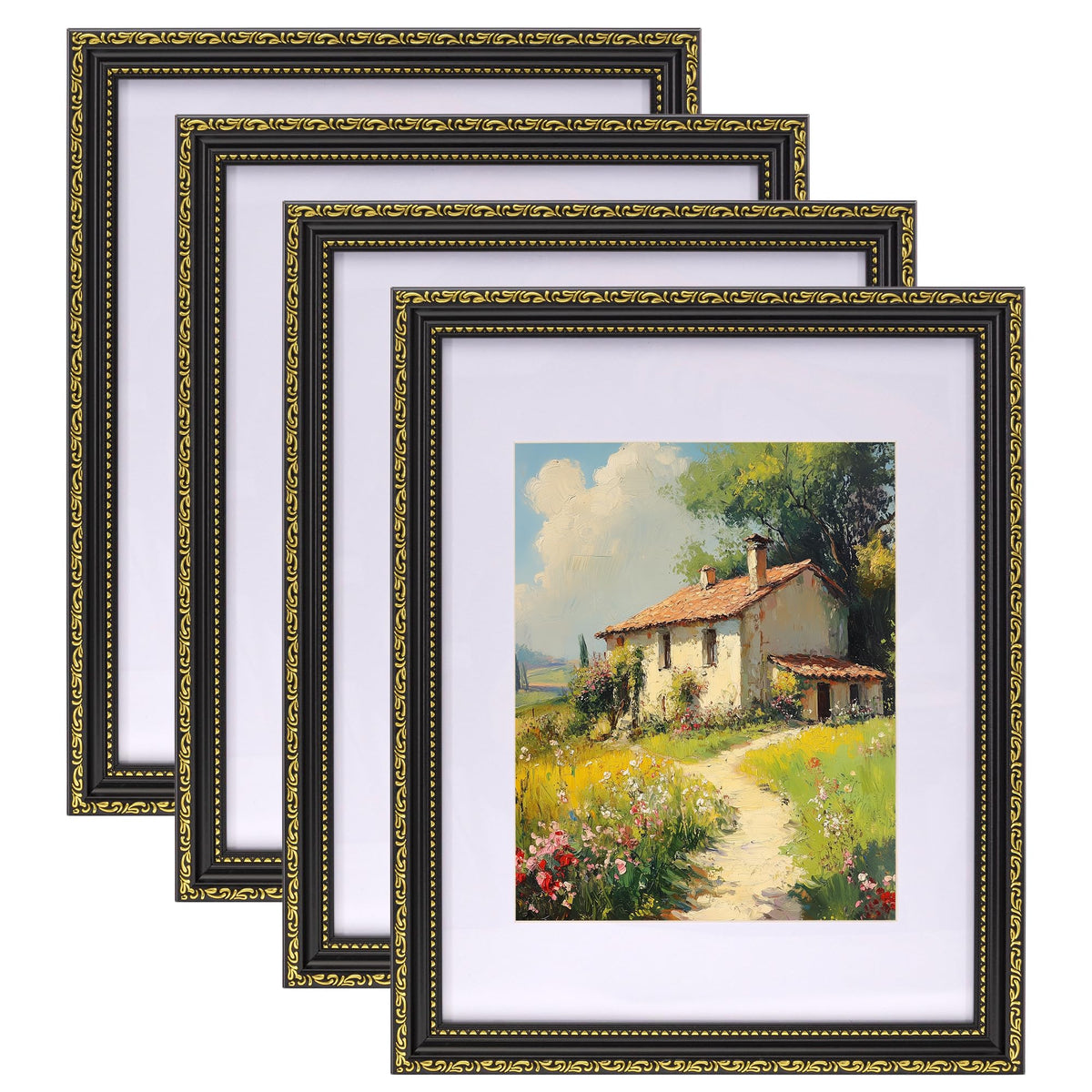 eletecpro 8x10 Vintage Picture Frame, Glass Cover, Gold, 4-Pack